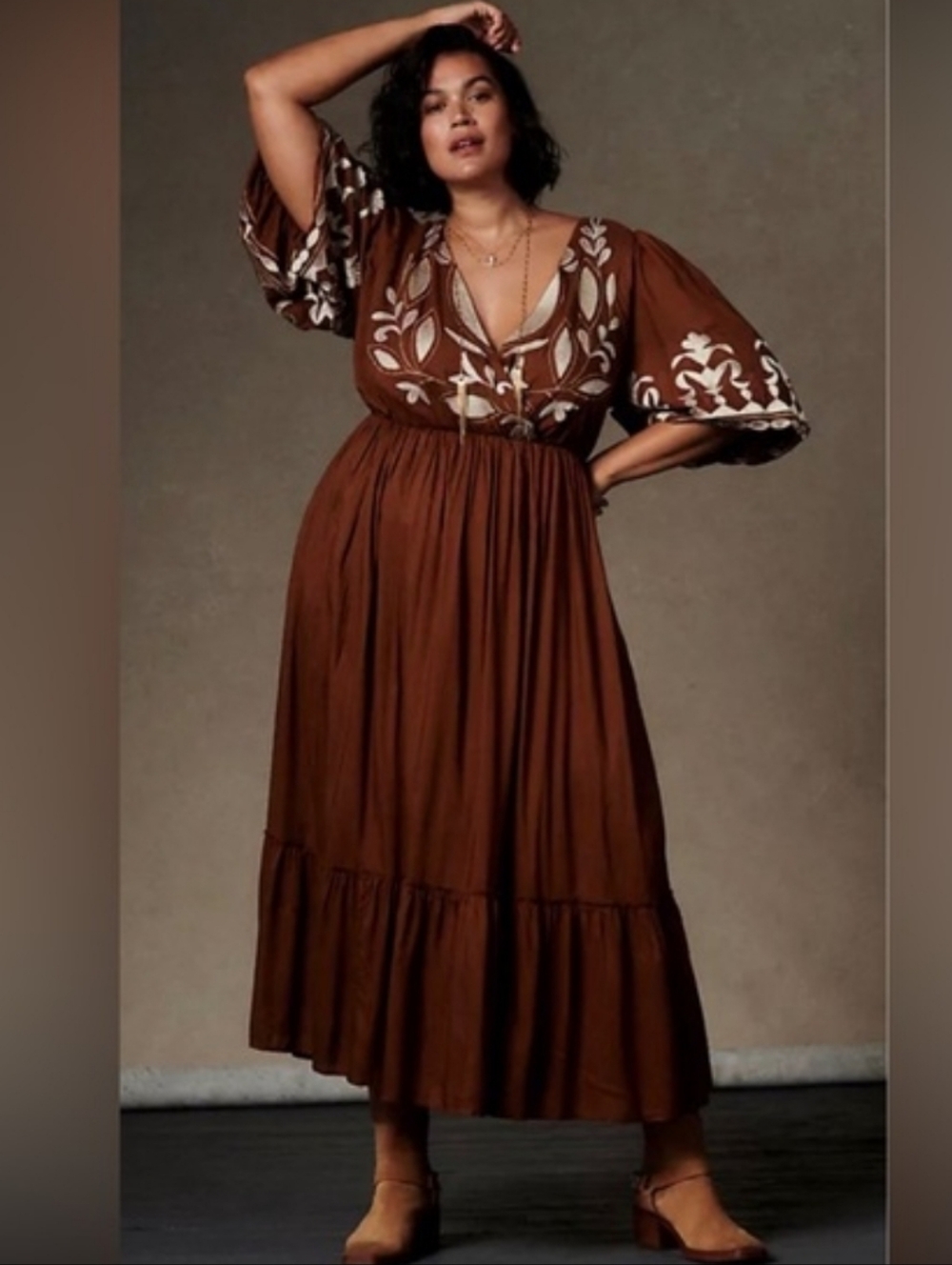 Anthropologie - Let Me Be embroidered open back  maxi dress